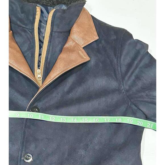 Manly Men's Blue Suede Faux Leather Blazer Polyester Lining Double Button Medium - Picture 7 of 11